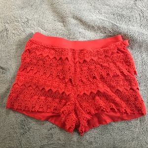 Women's Express Coral Tiered Lace Pull-On Shorts